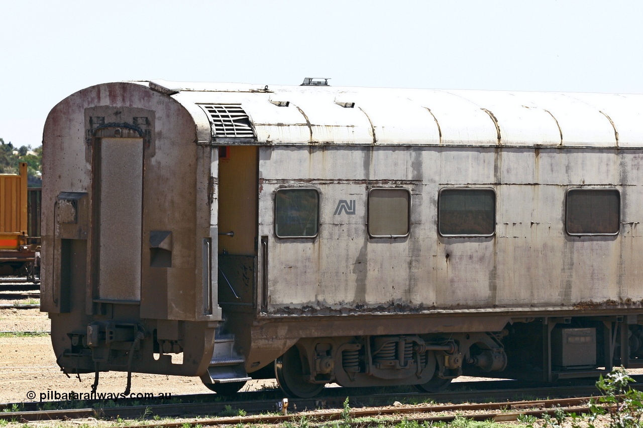 051103 6706
Spencer Junction yard, ECA 162 built by Comeng NSW in 1964 for Commonwealth Railways as a BRE type second class, air conditioned, twin berth staggered corridor steel sleeping car BRE 162. Converted to ECA type crew car in 1991. Seen here under GWA ownership on loan to Pacific National and in use on East-West freighters. Finally it was scrapped at Dry Creek in December 2014.
Keywords: ECA-type;ECA162;Comeng-NSW;BRE-type;BRE162;