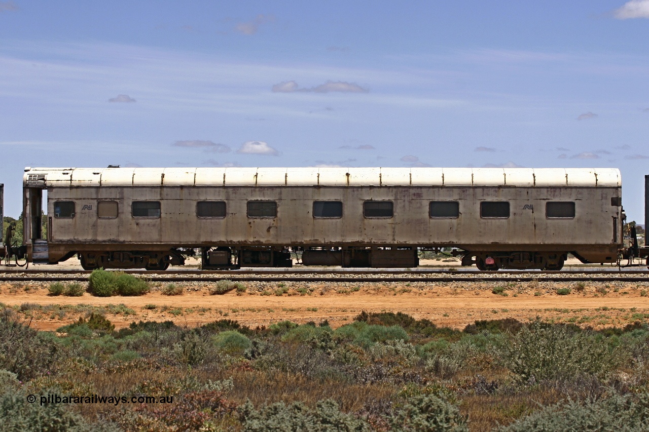 051103 6725
Spencer Junction yard, ECA 162 built by Comeng NSW in 1964 for Commonwealth Railways as a BRE type second class, air conditioned, twin berth staggered corridor steel sleeping car BRE 162. Converted to ECA type crew car in 1991. Seen here under GWA ownership on loan to Pacific National and in use on East-West freighters. Finally it was scrapped at Dry Creek in December 2014.
Keywords: ECA-type;ECA162;Comeng-NSW;BRE-type;BRE162;