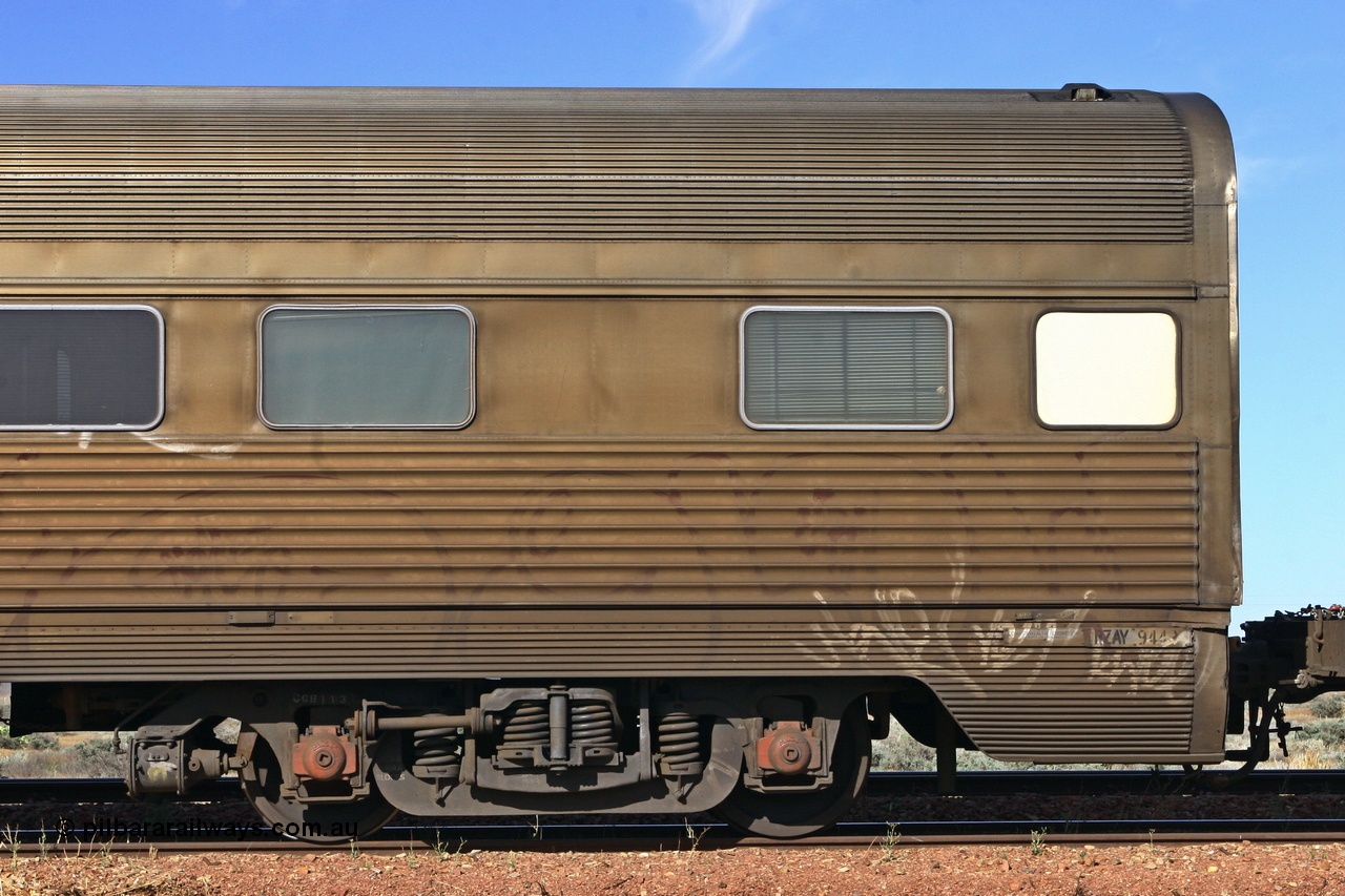 060107 1721
Tent Hill, Pacific National RZAY type crew accommodation coach RZAY 944 on train 5PM5, originally built by Comeng NSW in 1969 as a stainless steel air conditioned first class roomette sleeping car, renumbered to 944 for Indian Pacific service, sold to National Rail Corporation in 1997 and converted to a crew coach.
Keywords: RZAY-type;RZAY944;Comeng-NSW;ARJ-type;ARJ244;ARJ944;