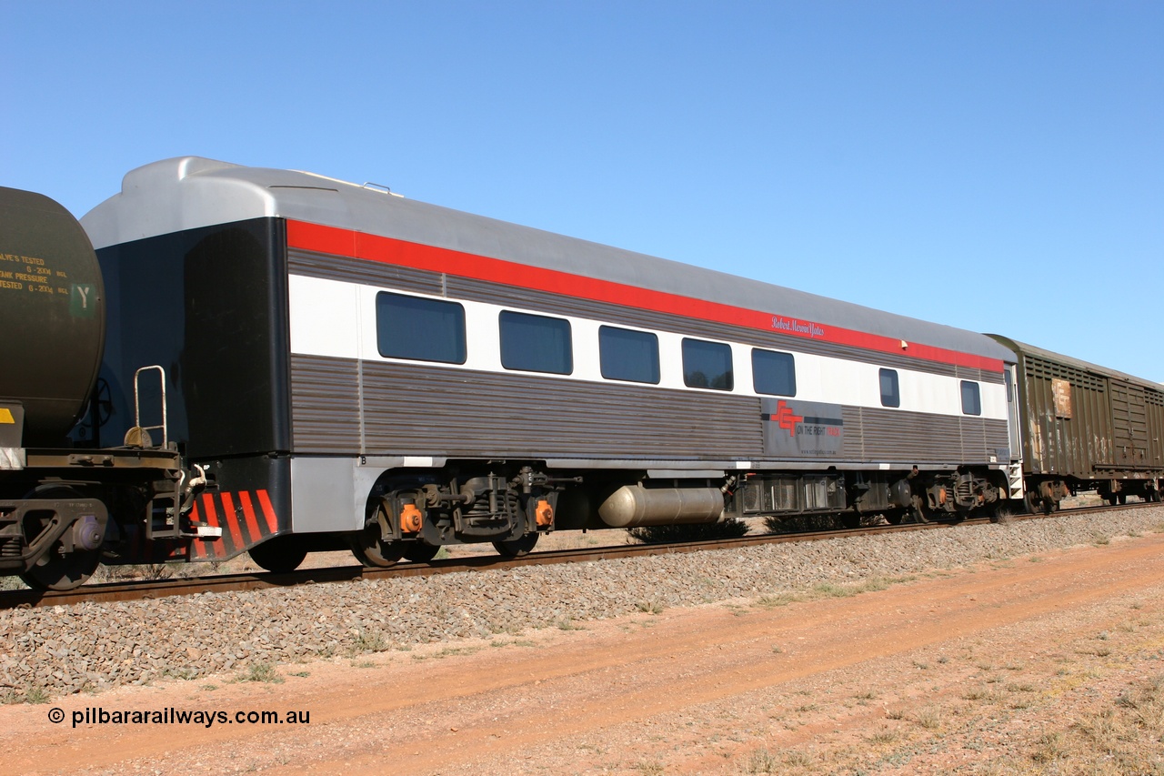 060528 4207
Parkeston, SCT PDAY type crew accommodation car PDAY 001 'Robert Mervin Yates', built by SAR Islington Workshops as a 250 type Bluebird second class railcar number 253 and named 'Pelican' in 1955, written off in 1995 and sold and eventually converted to a crew car by Bluebird Rail Services in 2005.
Keywords: PDAY-type;PDAY001;SAR-Islington-WS;Bluebird;250-type;
