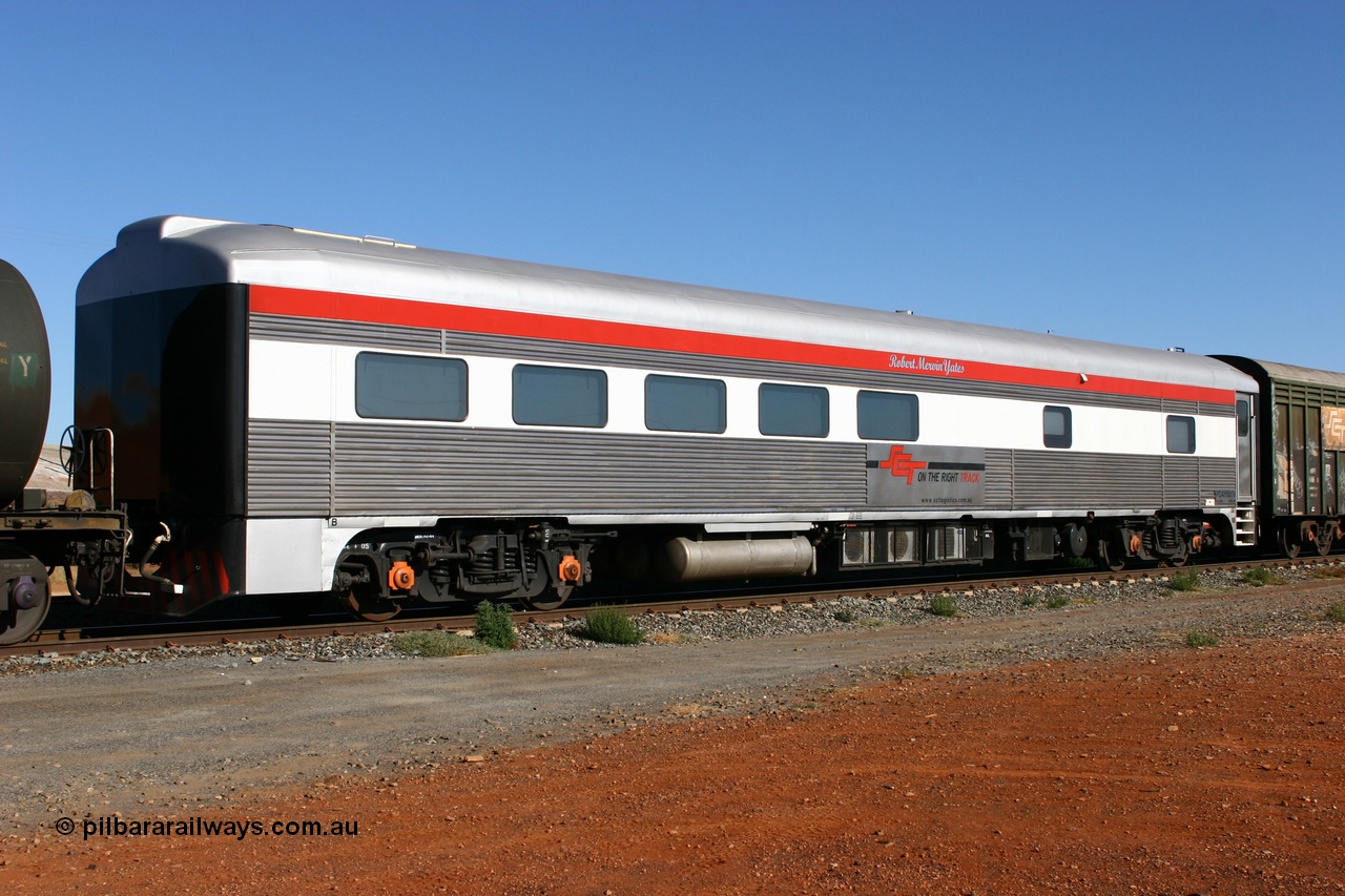 060528 4253
Parkeston, SCT PDAY type crew accommodation car PDAY 001 'Robert Mervin Yates', built by SAR Islington Workshops as a 250 type Bluebird second class railcar number 253 and named 'Pelican' in 1955, written off in 1995 and sold and eventually converted to a crew car by Bluebird Rail Services in 2005.
Keywords: PDAY-type;PDAY001;SAR-Islington-WS;Bluebird;250-type;
