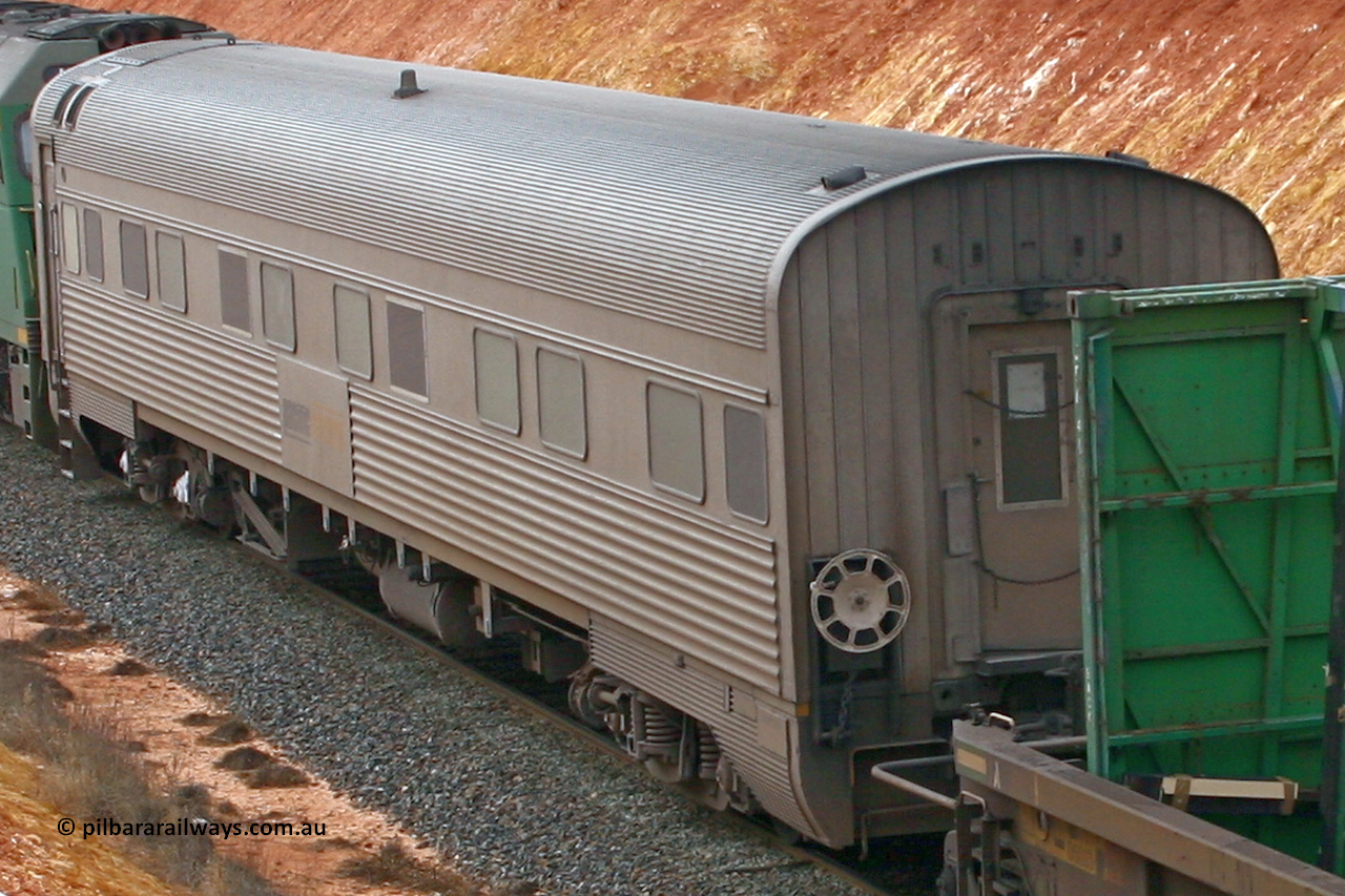 060601 5094
Parkeston, Pacific National RZAY type crew accommodation car RZAY 283 on train 4PM6 was built by Comeng NSW as an ARJ type stainless steel air conditioned first class roomette sleeping car ARJ 283 in 1972, sold to National Rail and converted to a crew car in 1997. Destroyed at the Jumperkine collision in December 2019.
Keywords: RZAY-type;RZAY283;Comeng-NSW;ARJ-type;ARJ283;