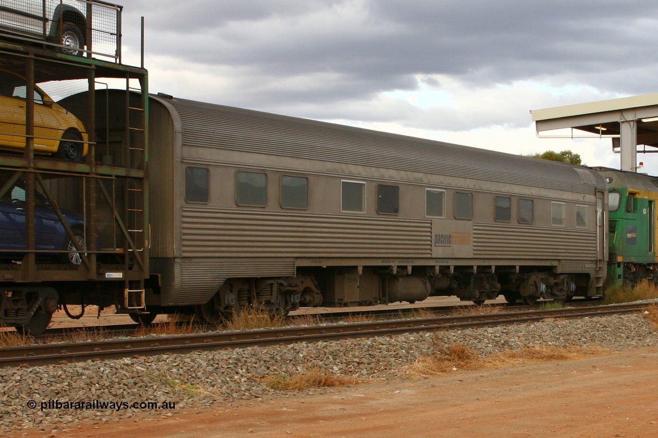 070526 9118
Parkeston, Pacific National RZAY type crew accommodation coach RZAY 944 on train 6PM6 originally built by Comeng NSW in 1969 as a stainless steel air conditioned first class roomette sleeping car, renumbered to 944 for Indian Pacific service, sold to National Rail Corporation in 1997 and converted to a crew coach.
Keywords: RZAY-type;RZAY944;Comeng-NSW;ARJ-type;ARJ244;ARJ944;
