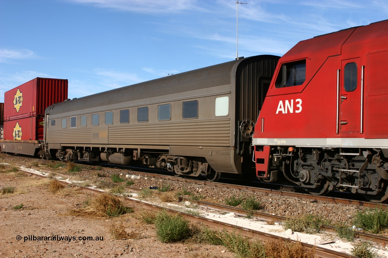 070531 9615
Parkeston, Pacific National RZBY type crew accommodation car RZBY 208 on train 3MP4, built by Comeng NSW as ER type stainless steel air conditioned crew dormitory car ER 208 in 1969, sold to National Rail and converted to crew car in 1997.
Keywords: RZBY-type;RZBY208;Comeng-NSW;ER-type;