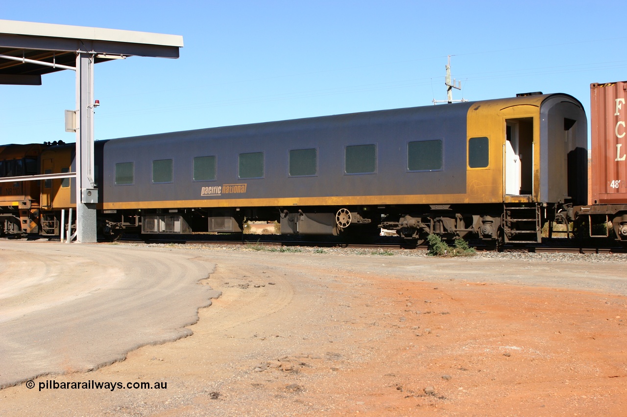 070531 9661
Parkeston, Pacific National BRS type crew accommodation coach BRS 223 on train 4PW4, originally built by Victorian Railways Newport Workshops in March 1949 as an AS type first class sitting car for the Spirit of Progress AS 12, in July 1952 converted to ABS type first and second class Spirit of Progress car ABS 1, in October 1972 reverted to AS 1, in June 1983 converted to a combined sitting accommodation and a mini refreshment service as BRS type BRS 3, then in September 1985 renumbered to BRS 223. Sold to West Coast Railway mid 1990s, converted to crew car after 2005.
Keywords: BRS-type;BRS223;Victorian-Railways-Newport-WS;AS-type;AS12;ABS-type;ABS1;BRS-type;BRS3;