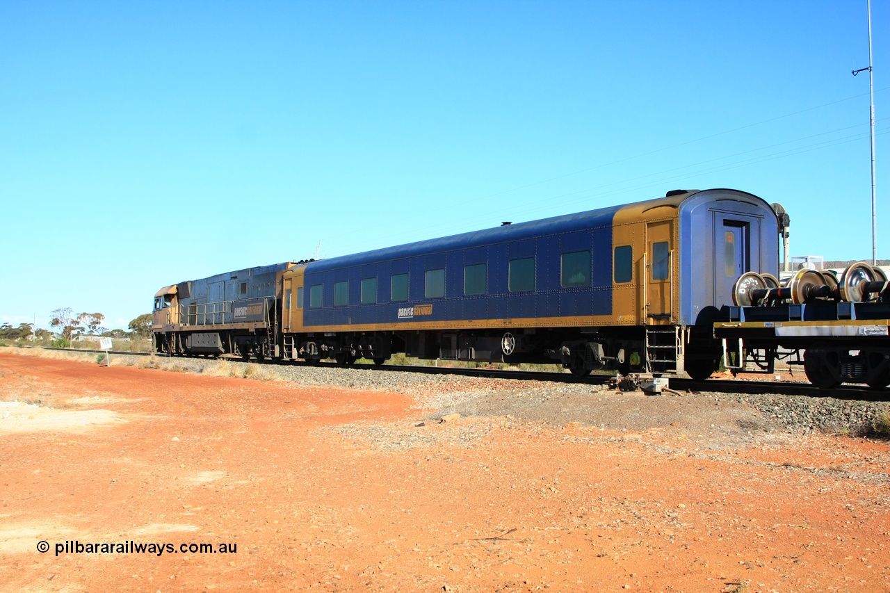 100601 8364
Parkeston, Pacific National BRS type crew accommodation coach BRS 225, originally built by Victorian Railways Newport Workshops in November 1937 as a rivetted second class sitting car for the Spirit of Progress, in August 1939 coded to BS type BS 4, in July 1977 converted to a mini buffet and coded MRS 1 and then in October 1983 recoded to BRS 225. Painted in V/Line livery in 1992. Ended up with West Coast Railway in the late 1990s, painted in WCR livery Sept 2001, prior to Pacific National ownership and conversion to a crew car.
Keywords: BRS-type;BRS225;Victorian-Railways-Newport-WS;BS-type;BS4;MRS-type;MRS1;
