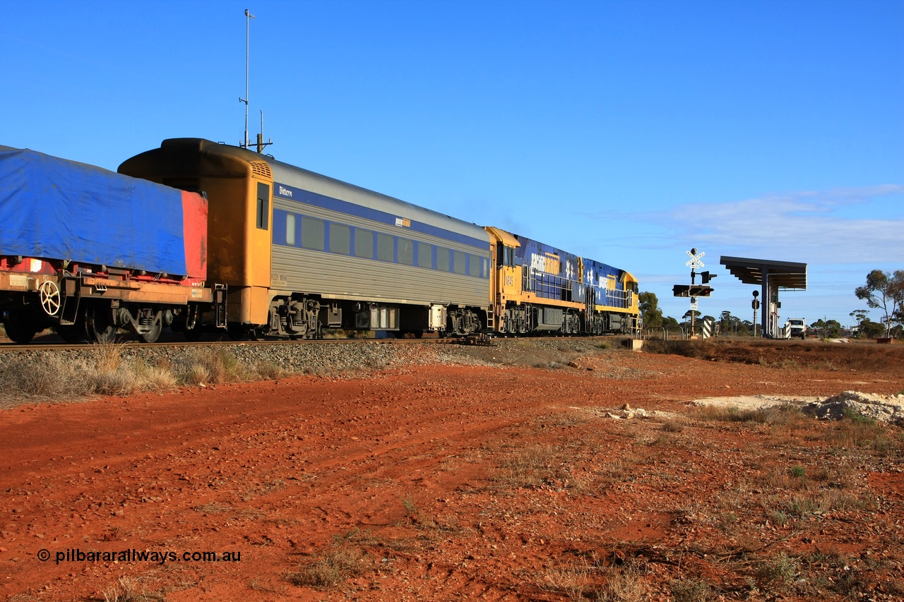 100603 8795
Parkeston; Pacific National RZDY type crew accommodation car RZDY 106 'Bittern' originally built by SAR Islington Workshops as a Bluebird railcar driving trailer in 1958 named 'Britten', in 1986 numbered 106, in 1990 converted to locomotive hauled and coded as BR type BR 106, written off in 1995 and sold off. In 1998 it was numbered 812. It was owned by a number of owners and then CFCLA. In 2006 converted to a Pacific National crew car.
Keywords: RZDY-type;RZDY106;SAR-Islington-WS;Bluebird;106;BR106;812;