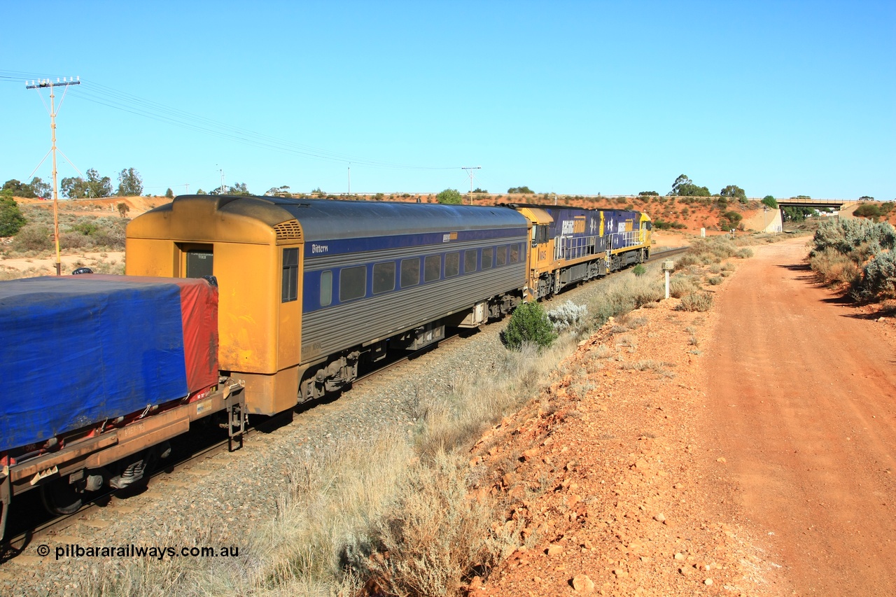 100603 8823
Parkeston; Pacific National RZDY type crew accommodation car RZDY 106 'Bittern' originally built by SAR Islington Workshops as a Bluebird railcar driving trailer in 1958 named 'Britten', in 1986 numbered 106, in 1990 converted to locomotive hauled and coded as BR type BR 106, written off in 1995 and sold off. In 1998 it was numbered 812. It was owned by a number of owners and then CFCLA. In 2006 converted to a Pacific National crew car.
Keywords: RZDY-type;RZDY106;SAR-Islington-WS;Bluebird;106;BR106;812;