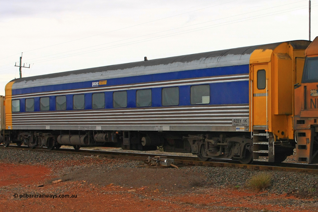 100606 9452
Parkeston, Pacific National crew car RZEY type RZEY 1 was built by the South Australian Railways Islington Workshops in 1958 as Mururi for The Overland as a corten steel roomette sleeping car, coded JRA 1 in 1987, loaned to V/Line in 1992 for the Vinelander, scrapped in 1995 and sold to International Development Services, 1998 sold to West Coast Rail, sold to Australian Locomotive and Railway Carriage Company in 2004, then rebuilt into crew car by BlueBird Rail Operations in 2007.
Keywords: RZEY-type;RZEY1;SAR-Islington-WS;JRA-type;JRA1;Mururi;