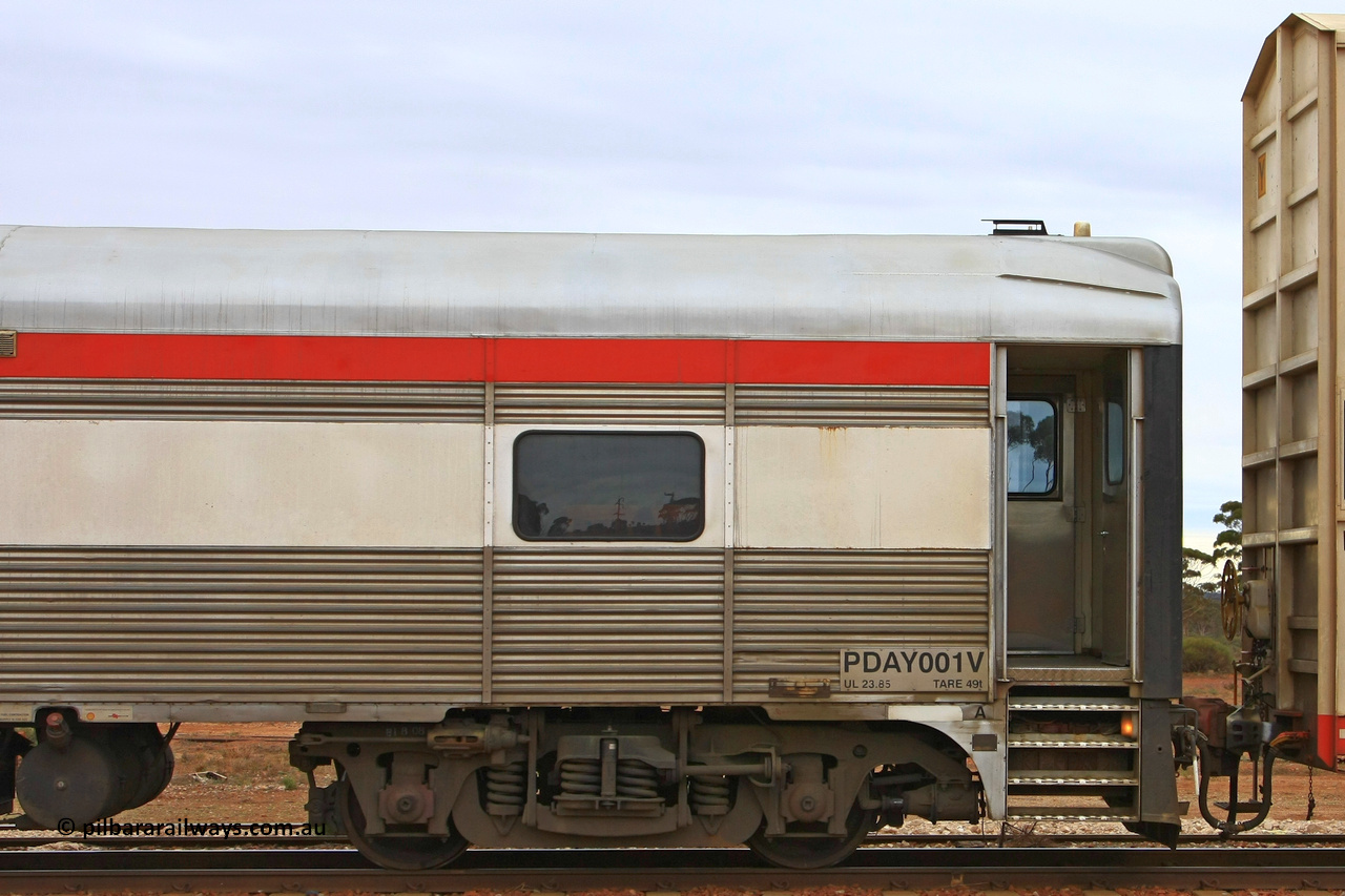 100606 9486
Parkeston, SCT PDAY type crew accommodation car PDAY 001 'Robert Mervin Yates', built by SAR Islington Workshops as a 250 type Bluebird second class railcar number 253 and named 'Pelican' in 1955, written off in 1995 and sold and eventually converted to a crew car by Bluebird Rail Services in 2005.
Keywords: PDAY-type;PDAY001;SAR-Islington-WS;Bluebird;250-type;