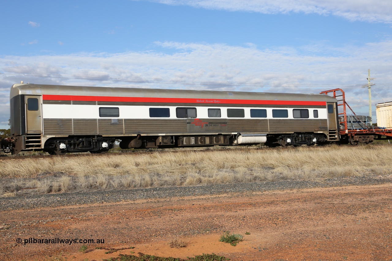 130710 1008
Parkeston, SCT PDAY type crew accommodation car PDAY 001 'Robert Mervin Yates', built by SAR Islington Workshops as a 250 type Bluebird second class railcar number 253 and named 'Pelican' in 1955, written off in 1995 and sold and eventually converted to a crew car by Bluebird Rail Services in 2005.
Keywords: PDAY-type;PDAY001;SAR-Islington-WS;Bluebird;250-type;