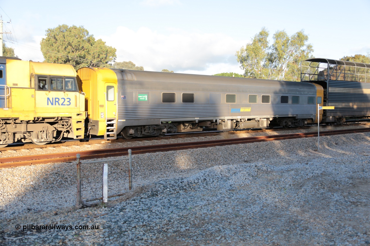 140601 4784
Woodbridge, Pacific National RZAY type crew accommodation coach RZAY 944, originally built by Comeng NSW in 1969 as a stainless steel air conditioned first class roomette sleeping car, renumbered to 944 for Indian Pacific service, sold to National Rail Corporation in 1997 and converted to a crew coach.
Keywords: RZAY-type;RZAY944;Comeng-NSW;ARJ-type;ARJ244;ARJ944;