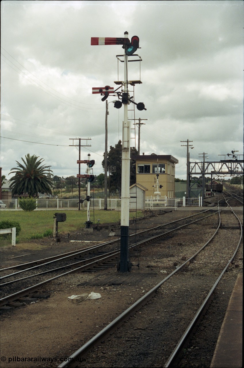 188-25
Junee, NSW Main South, looking north, semaphore signals and Junee North signal box.
