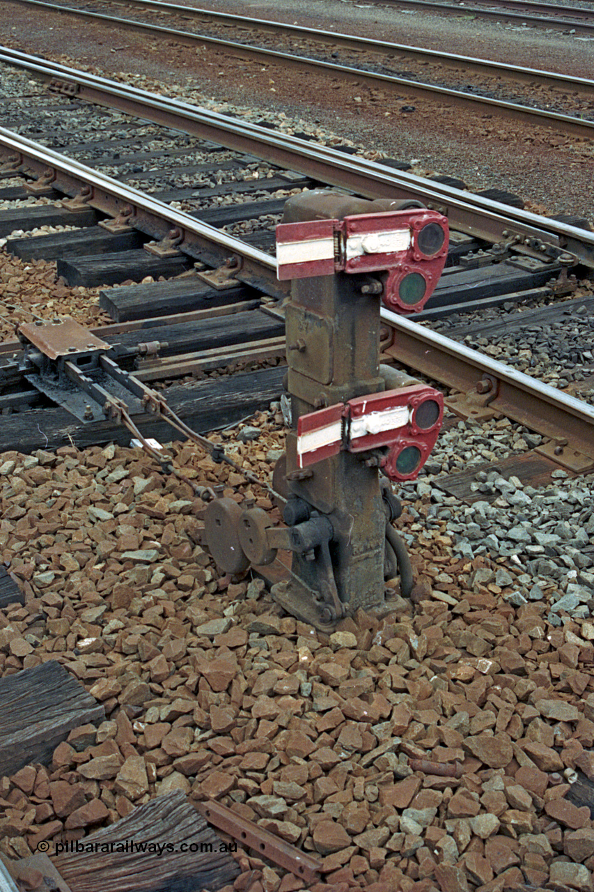 192-22
Junee, NSW Main South, mechanical lower quadrant ground shunting semaphore signals, hinged arms for tight clearances.
