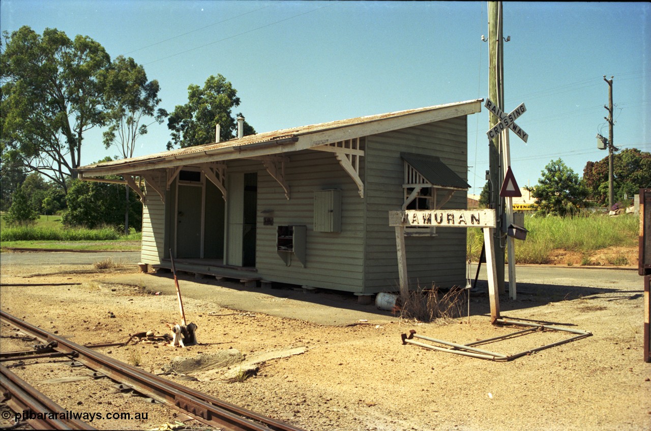 193-02
Wamuran station building from the western end. The line through Wamuran opened on December 6, 1909 and was extended to Kilcoy by 1914, then Wamuran became the terminus on the July 1, 1964. This station building now resides at the Australian Narrow Gauge Railway Museum Society in Woodford.
