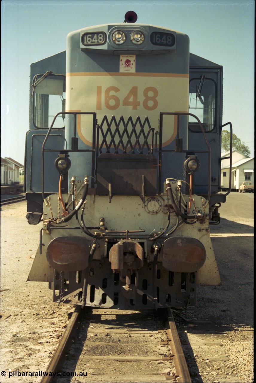 193-21
Gympie, station yard, QR narrow gauge unit 1648, an English Electric RS95C model built at their Rocklea Qld plant in 1967, known in the QR as class 1620. [url=https://goo.gl/maps/Yav8VtdvkZD2]GeoData[/url].
Keywords: 1620-class;1648;English-Electric;RS95C;A-190;