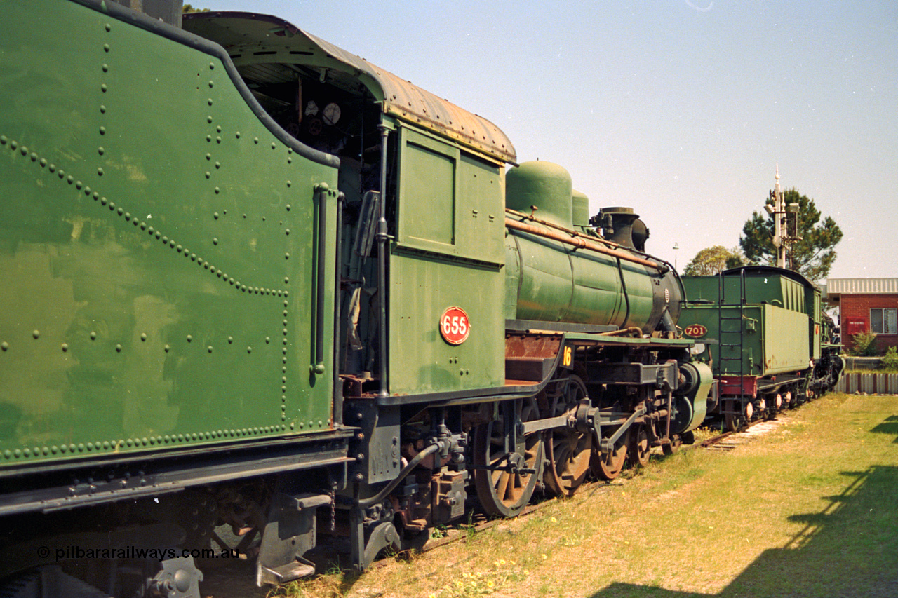 208-1-04
Bassendean, Rail Heritage WA Museum, exhibit #16, U class Pacific 4-6-2 oil burning steam engine U 655, one of fourteen units built by North British Locomotive Co. in 1942 for war service in North Africa, but never deployed. Introduced in 1947, U 655 spent eighteen months being the Bassendean shunter before being condemned in 1970 and donated to the Museum in 1972.
