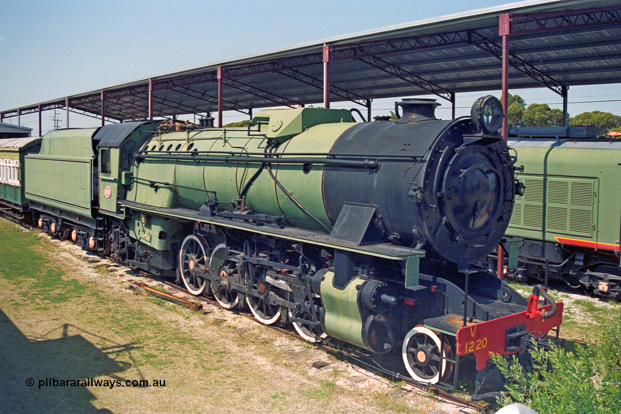 208-1-08
Bassendean, Rail Heritage WA Museum, exhibit #21, C class Mikado 2-8-2 steam engine V 1220, one of twenty four locomotives built for Beyer Peacock by Robert Stephenson & Hawthorn Ltd under contract. V 1220 enter service in 1956 and was withdrawn in 1971 and donated to the Museum in 1972.
