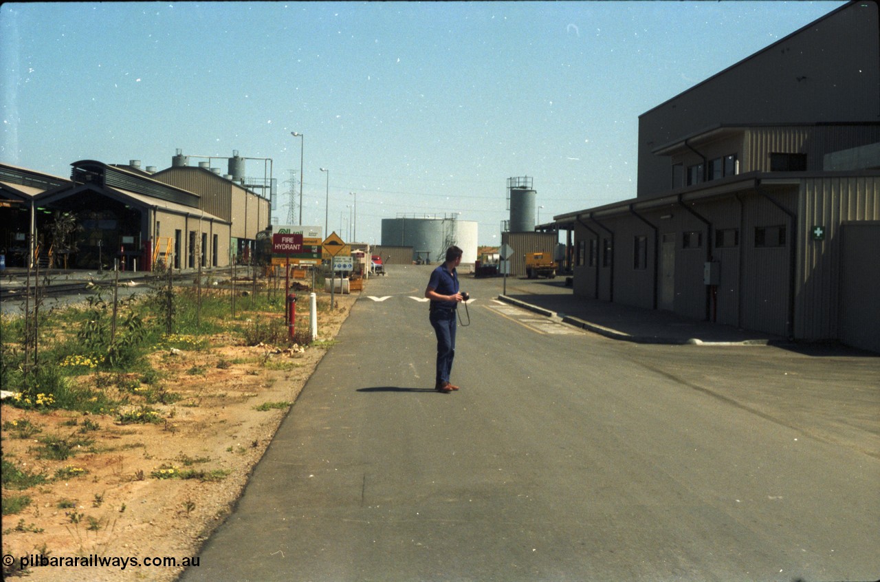216-14
Dry Creek Motive Power Centre, view down driveway, fuel point on the left, workshops on the right.
