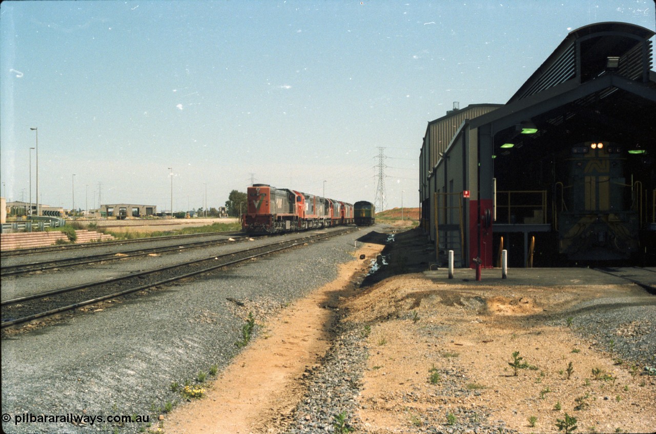 216-17
Dry Creek Motive Power Centre, hosts a number of broad gauge V/Line locomotives as they rest before running the overnight trains back to Melbourne, in the view are members of the X, C and G class next to an AN 700 class.
