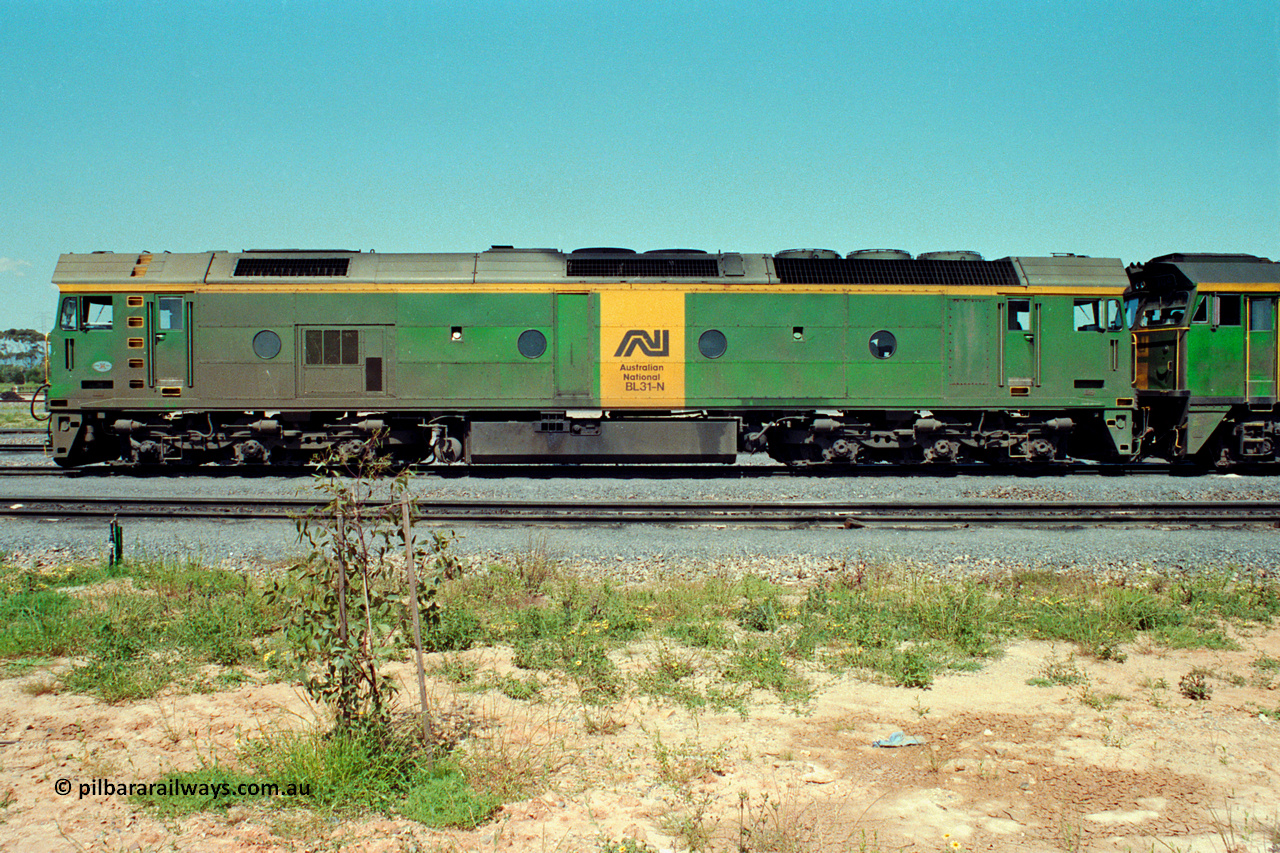 217-23
Dry Creek Motive Power Centre, fuel point roads, AN locomotive BL class BL 31 Clyde Engineering EMD model JT26C-2SS serial 83-1015, side view.
Keywords: BL-class;BL31;Clyde-Engineering-Rosewater-SA;EMD;JT26C-2SS;83-1015;