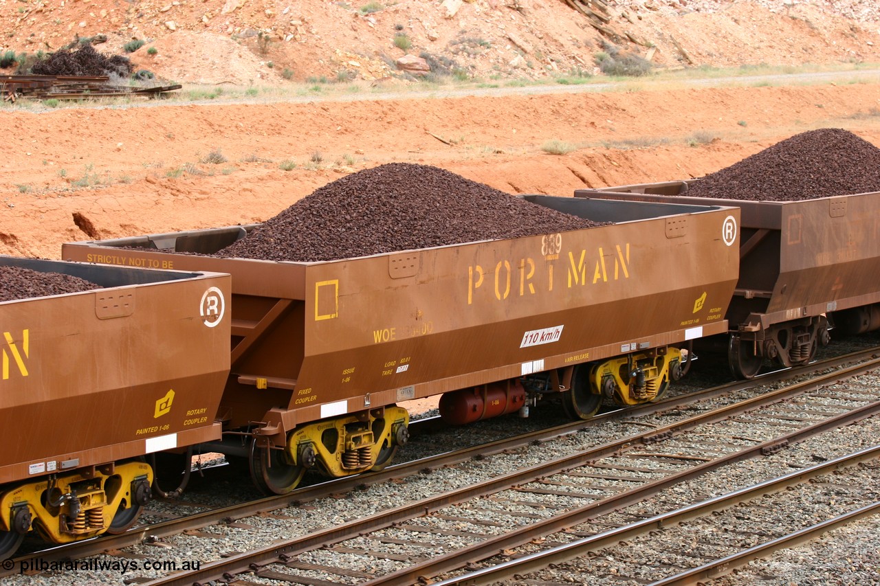 060116 2687
WOE type iron ore waggon WOE 33340 is one of a batch of one hundred and forty one built by United Goninan WA between November 2005 and April 2006 with serial number 950142-045 and fleet number 839 for Koolyanobbing iron ore operations, West Kalgoorlie 16th January 2006.
Keywords: WOE-type;WOE33340;United-Goninan-WA;950142-045;