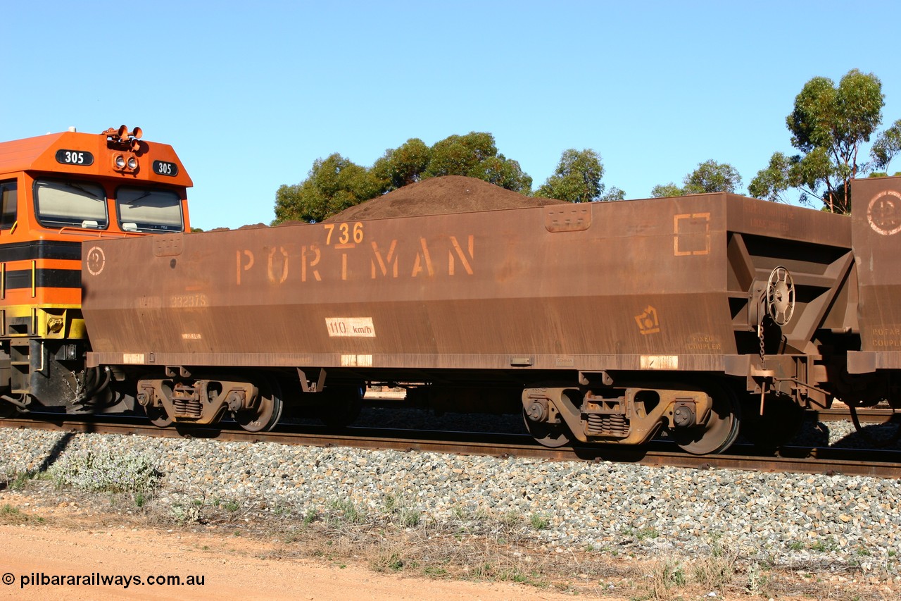 060528 4544
WOE type iron ore waggon WOE 33237 is one of a batch of twenty seven built by Goninan WA between September and October 2002 with serial number and fleet number 736 for Koolyanobbing iron ore operations, Bonnie Vale 28th May 2006.
Keywords: WOE-type;WOE33237;Goninan-WA;950103-004;