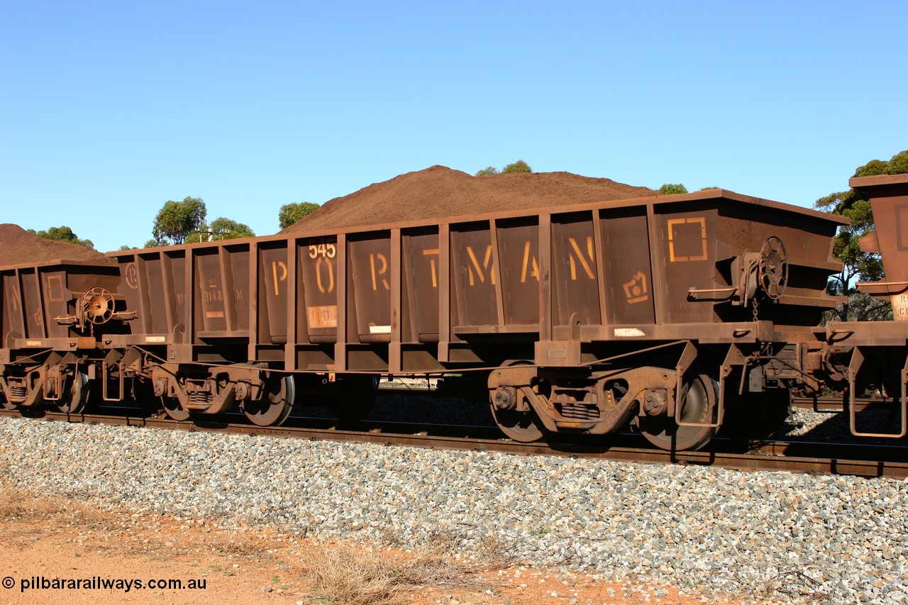 060528 4564
WOD type iron ore waggon WOD 31482 is one of a batch of sixty two built by Goninan WA between April and August 2000 with serial number 950086-054 and fleet number 545 for Koolyanobbing iron ore operations with a 75 ton capacity build date 07/2000, for Portman Mining to cart their Koolyanobbing iron ore to Esperance. Seen here loaded with fines in train 413 at Bonnie Vale. 28th May 2006.
Keywords: WOD-type;WOD31482;Goninan-WA;950086-054;