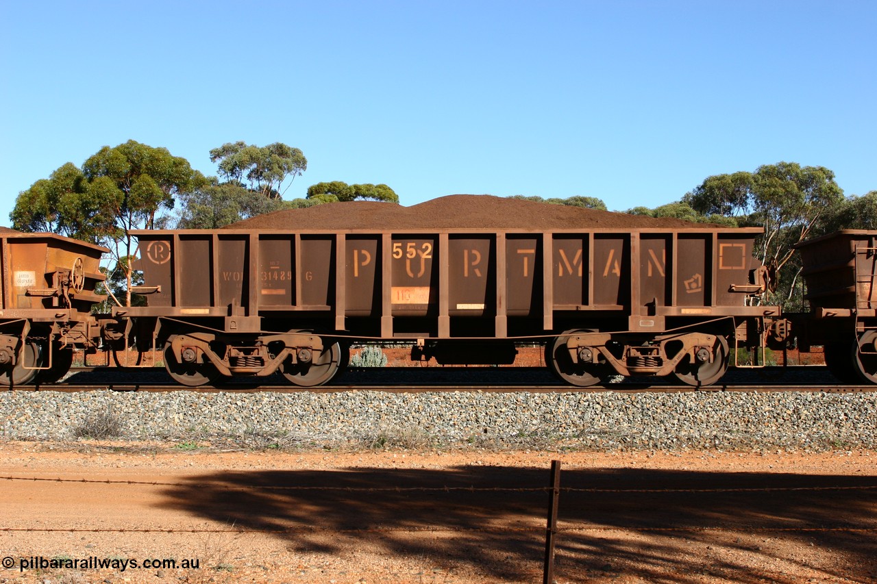 060528 4595
WOD type iron ore waggon WOD 31489 is one of a batch of sixty two built by Goninan WA between April and August 2000 with serial number 950086-061 and fleet number 552 for Koolyanobbing iron ore operations with a 75 ton capacity build date 07/2000, for Portman Mining to cart their Koolyanobbing iron ore to Esperance. Seen here loaded with fines in train 413 at Bonnie Vale, 28th May 2006.
Keywords: WOD-type;WOD31489;Goninan-WA;950086-061;