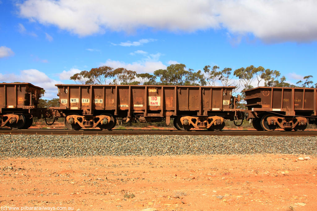 100729 01502
WO type iron ore waggon WO 31258 is one of a batch of eighty six built by WAGR Midland Workshops between 1967 and March 1968 with fleet number 145 for Koolyanobbing iron ore operations, with a 75 ton and 1018 ft³ capacity, Binduli Triangle, empty train 29th July 2010. This unit was converted to WOS superphosphate in the late 1980s till 1994 when it was re-classed back to WO.
Keywords: WO-type;WO31258;WAGR-Midland-WS;WOS-type;