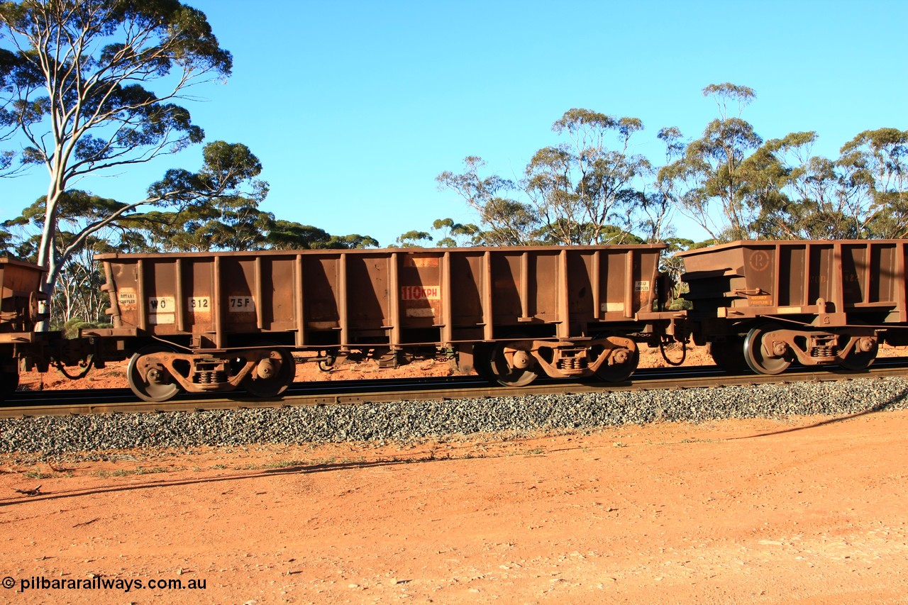 100731 03073
WO type iron ore waggon WO 31275 is one of a batch of eighty six built by WAGR Midland Workshops between 1967 and March 1968 with fleet number 157 for Koolyanobbing iron ore operations, with a 75 ton and 1018 ft³ capacity, empty train arriving at Binduli Triangle, 31st July 2010. This unit was converted to WOC for coal in 1986 till 1994 when it was re-classed back to WO.
Keywords: WO-type;WO31275;WAGR-Midland-WS;