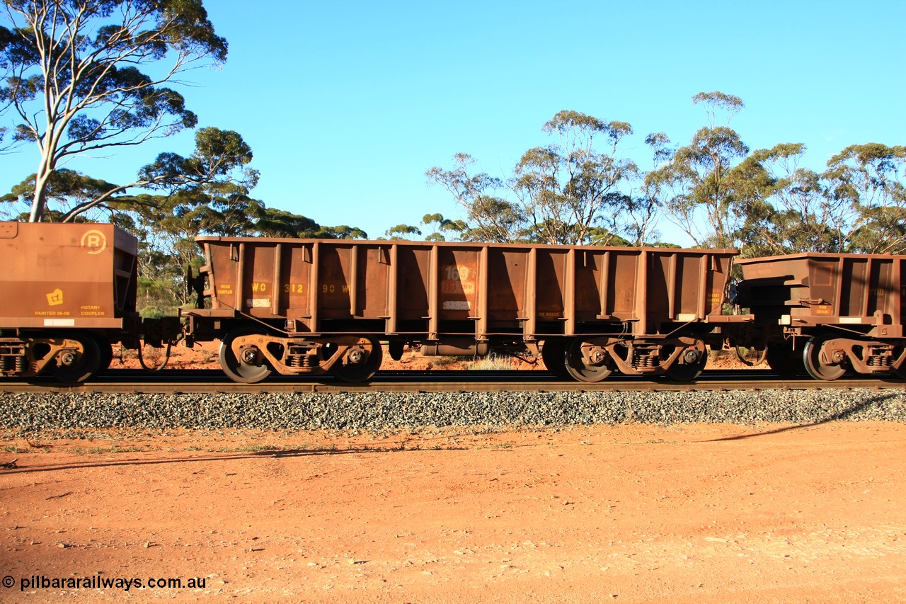 100731 03162
WO type iron ore waggon WO 31290 is one of a batch of fifteen built by WAGR Midland Workshops between July and October 1968 with fleet number 169 for Koolyanobbing iron ore operations, with a 75 ton and 1018 ft³ capacity, empty train arriving at Binduli Triangle, 31st July 2010.
Keywords: WO-type;WO31290;WAGR-Midland-WS;