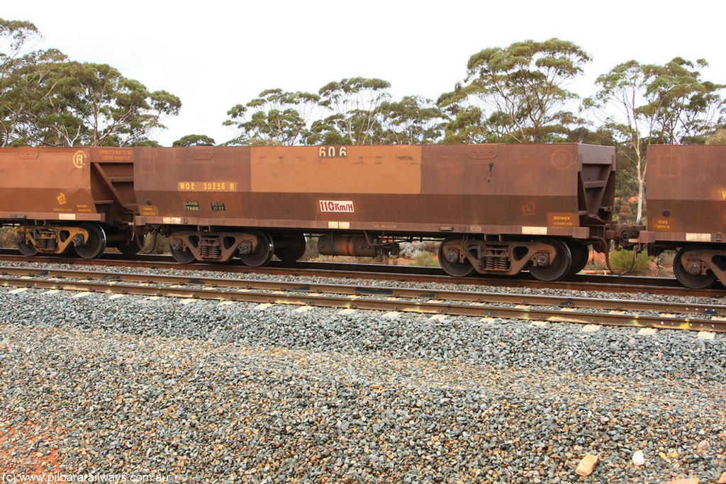 100822 5872
WOE type iron ore waggon WOE 30256 is one of a batch of one hundred and thirty built by Goninan WA between March and August 2001 with serial number 950092-006 and fleet number 606 for Koolyanobbing iron ore operations, Binduli Triangle 22nd August 2010.
Keywords: WOE-type;WOE30256;Goninan-WA;950092-006;