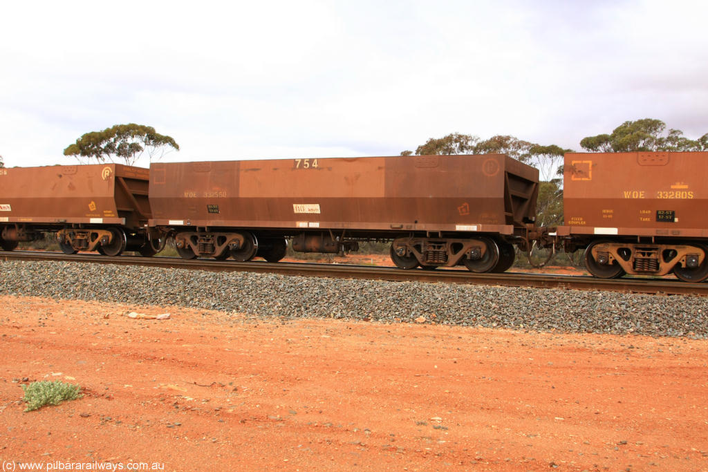 100822 5924
WOE type iron ore waggon WOE 33255 is one of a batch of twenty seven built by Goninan WA between September and October 2002 with serial number 950103-022 and fleet number 754 for Koolyanobbing iron ore operations, Binduli Triangle 22nd August 2010.
Keywords: WOE-type;WOE33255;Goninan-WA;950103-022;