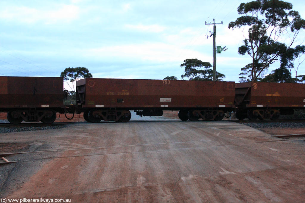 100822 6249
WOE type iron ore waggon WOE 33294 is one of a batch of thirty five built by United Goninan WA between January and April 2005 with serial number 950104-034 and fleet number 793 for Koolyanobbing iron ore operations, on empty train 1416 at Hampton, 22nd August 2010.
Keywords: WOE-type;WOE33294;United-Goninan-WA;950104-034;