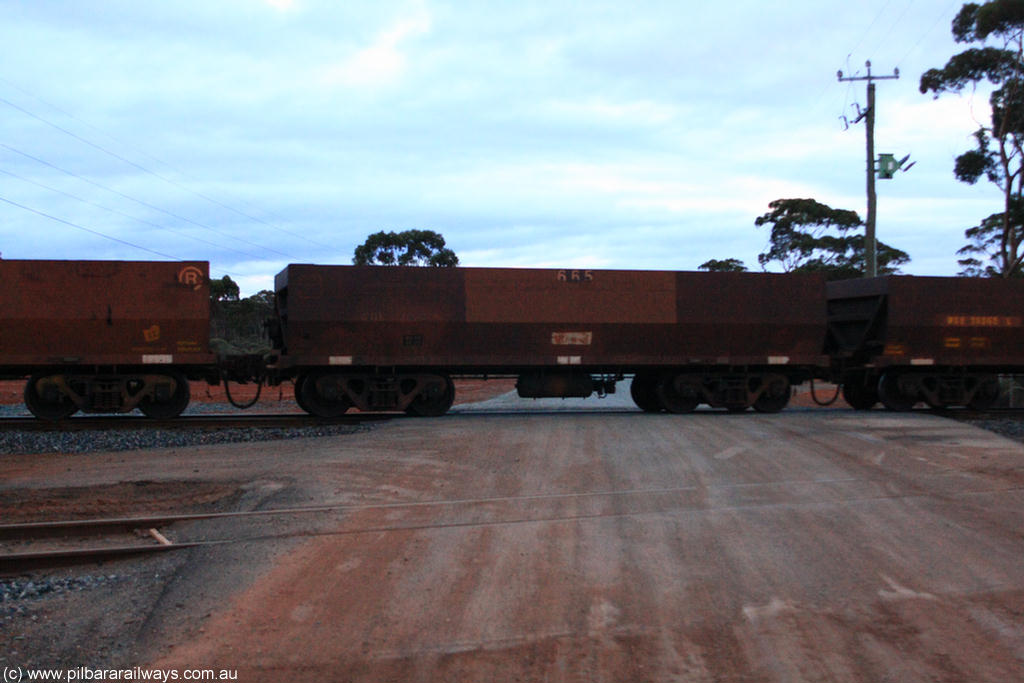 100822 6292
WOE type iron ore waggon WOE 31080 is one of a batch of one hundred and thirty built by Goninan WA between March and August 2001 with serial number 950092-070 and fleet number 665 for Koolyanobbing iron ore operations, on empty train 1416 at Hampton, 22nd August 2010.
Keywords: WOE-type;WOE31080;Goninan-WA;950092-070;