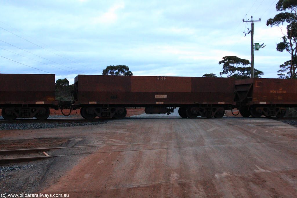 100822 6294
WOE type iron ore waggon WOE 31102 is one of a batch of one hundred and thirty built by Goninan WA between March and August 2001 with serial number 950092-092 and fleet number 686 for Koolyanobbing iron ore operations, on empty train 1416 at Hampton, 22nd August 2010.
Keywords: WOE-type;WOE31102;Goninan-WA;950092-092;