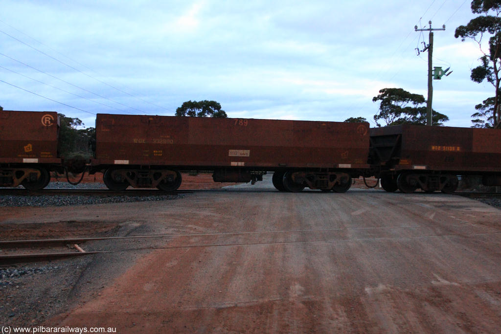 100822 6316
WOE type iron ore waggon WOE 33290 is one of a batch of thirty five built by United Goninan WA between January and April 2005 with serial number 950104-030 and fleet number 789 for Koolyanobbing iron ore operations, on empty train 1416 at Hampton, 22nd August 2010.
Keywords: WOE-type;WOE33290;United-Goninan-WA;950104-030;