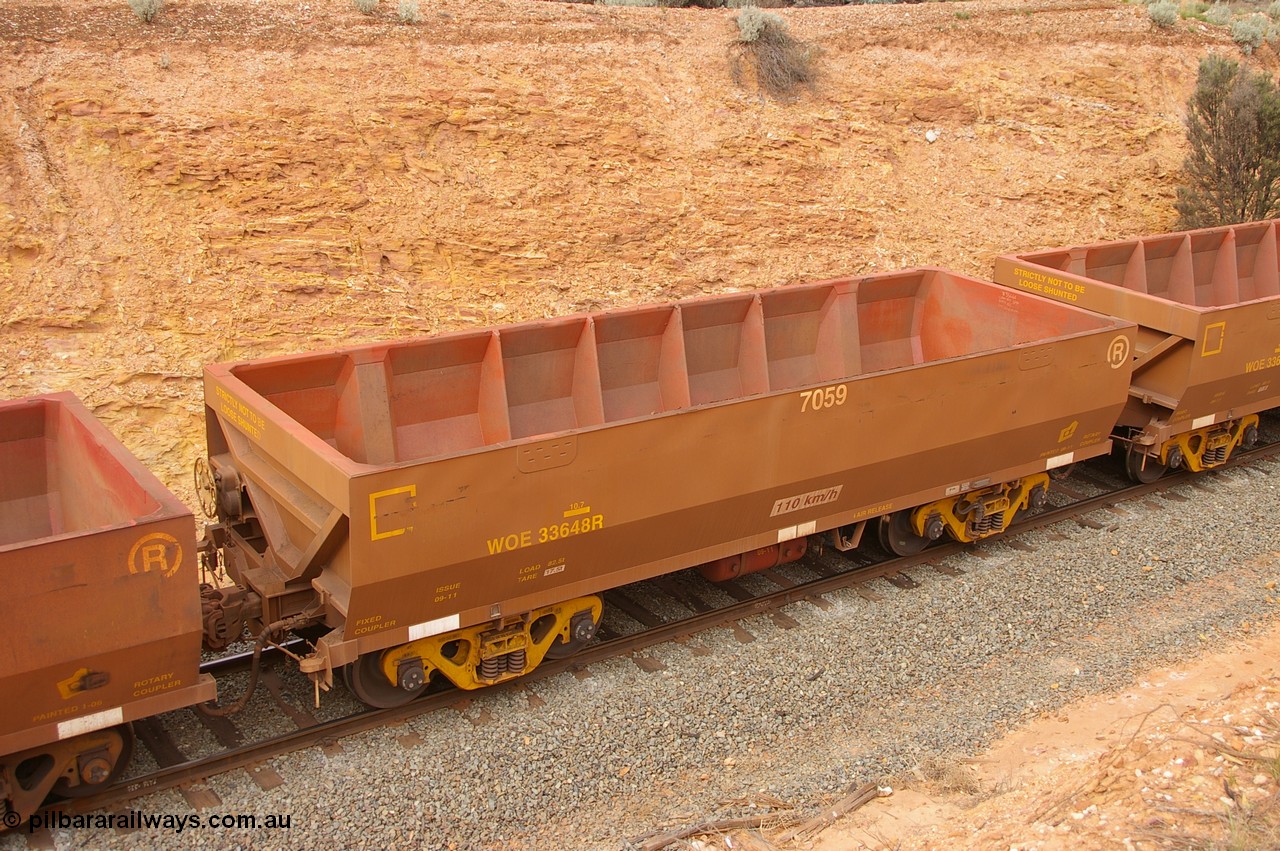 PD 9984
West Kalgoorlie, top view of UGL Rail built WOE type iron ore waggon WOE 33648, fleet number 7059.
Keywords: Peter-D-Image;WOE-type;WOE33648;UGL-Rail-WA;R0067-060;