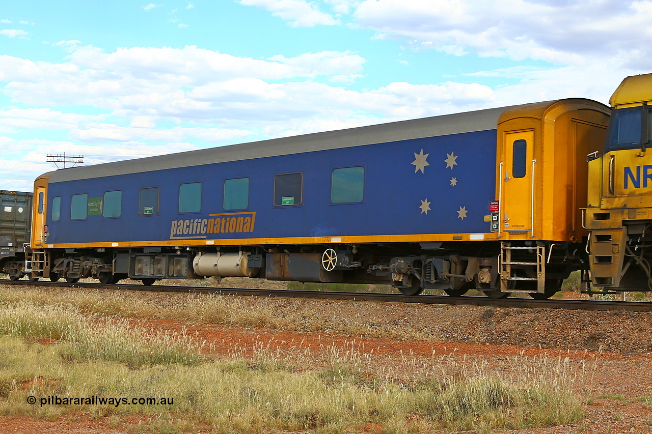 210407 9847
Parkeston, Pacific National BRS type crew accommodation coach BRS 221, originally built by Victorian Railways Newport Workshops in November 1940 as an AS type first class sitting car for the Spirit of Progress as AS 6, in April 1983 converted to a combined sitting accommodation and a mini refreshment service as BRS type BRS 1, then in September 1985 renumbered to BRS 221. Sold to West Coast Railway mid 1990s, converted to crew car after 2004.
Keywords: BRS-type;BRS221;Victorian-Railways-Newport-WS;AS-type;AS6;BRS-type;BRS1;