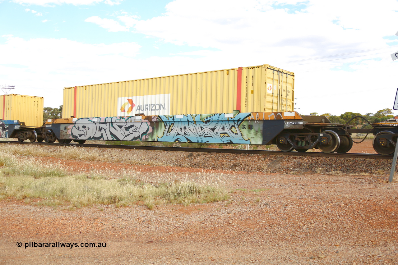 210407 9857
Parkeston, 2MP5 intermodal train, RQZY 7062, platform 3 with an Aurizon 48' MFGB type container AEHQ 100650. The RQZY type is a five unit bar coupled well container waggon built as one of a batch of thirty two by Goninan NSW for National Rail in 1995/96.
Keywords: RQZY-type;RQZY7062;Goninan-NSW;