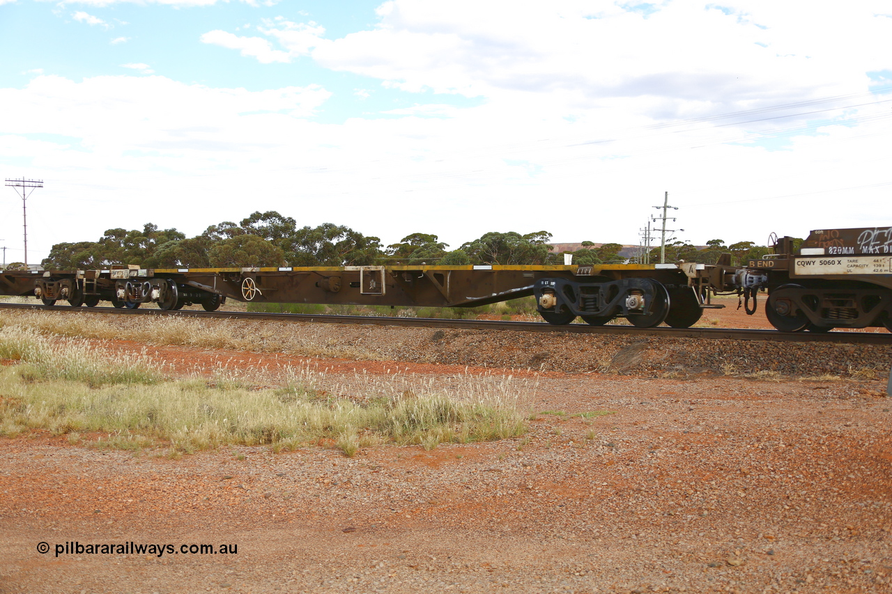 210407 9895
Parkeston, 2MP5 intermodal train, RQFY type flat waggon RQFY 1 is the class leader of the QMX type skeletal container waggons built by Victorian Railways Bendigo Workshops in 1978 in a batch of forty. Recoded to VQFX in 1979, then to RQFX in 1994.
Keywords: RQFY-type;RQFY1;Victorian-Railways-Bendigo-WS;QMX-type;VQFX-type;RQFX-type;