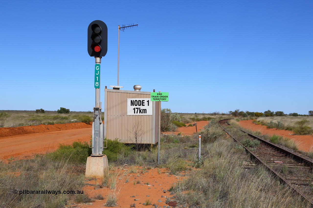 180614 1333
Goldsworthy Junction, Node 1 at the 17 km looking south, new type LED tilt mast for signal GJ18. [url=https://goo.gl/maps/FwgdvYma93C2]GeoData[/url]. 14th June 2018.
