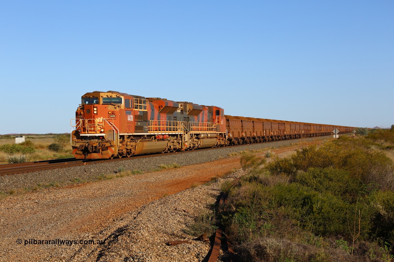 180615 1518
Walla Siding, another named Progress Rail built EMD SD70ACe model 4478 'Ivan Butson' serial 20148001-011 leads sister 4467 with a loaded train. 15th June 2018.
Keywords: 4478;Progress-Rail-USA;EMD;SD70ACe;20148001-011;