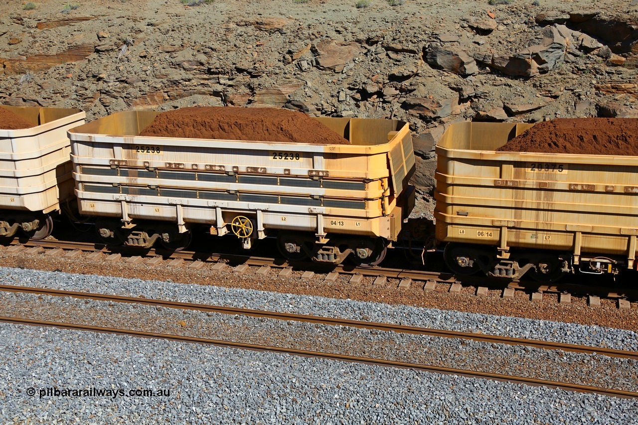 180616 1790
At the 81 km, loaded Bradken China built B series 'slave' waggon 25238 built date 04/2013 is setup as an instrumented ore waggon, the solar panels are for charging the instrument batteries.
Keywords: 25238;Bradken-China;B-series;