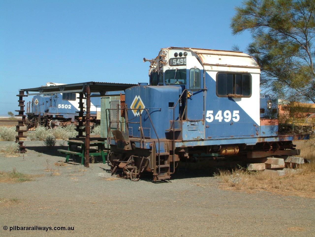 050109 093033
Pilbara Railways Historical Society, the cab from scrapped Australian built MLW M636 model MLW ALCo by Comeng NSW 5495 serial C6084-11 built in Nov-1974. Sister complete unit 5502 can be seen beyond the ALCo crank and cam shafts holding up the veranda. 9th October 2005.
Keywords: 5495;Comeng-NSW;MLW-ALCo;M636;C6084-11;