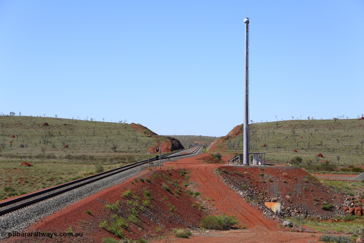150505 7997
FMG Solomon Line, zoom view looking east from the west end of Bow Siding, point indicator indicating the switch is set for the straight. Geodata: [url=https://goo.gl/maps/p6sbN4sfwYT2] -22.0253817 118.4933250 [/url].
