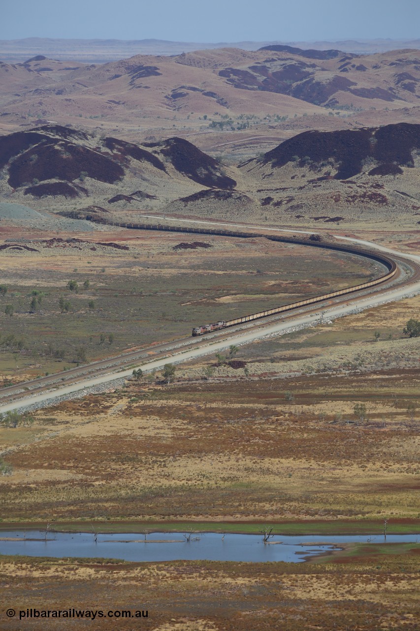 151111 9537
An empty train rounds the curve as it emerges through Lockyer Gap and is about to cross Lake Poongkaliyarra.
