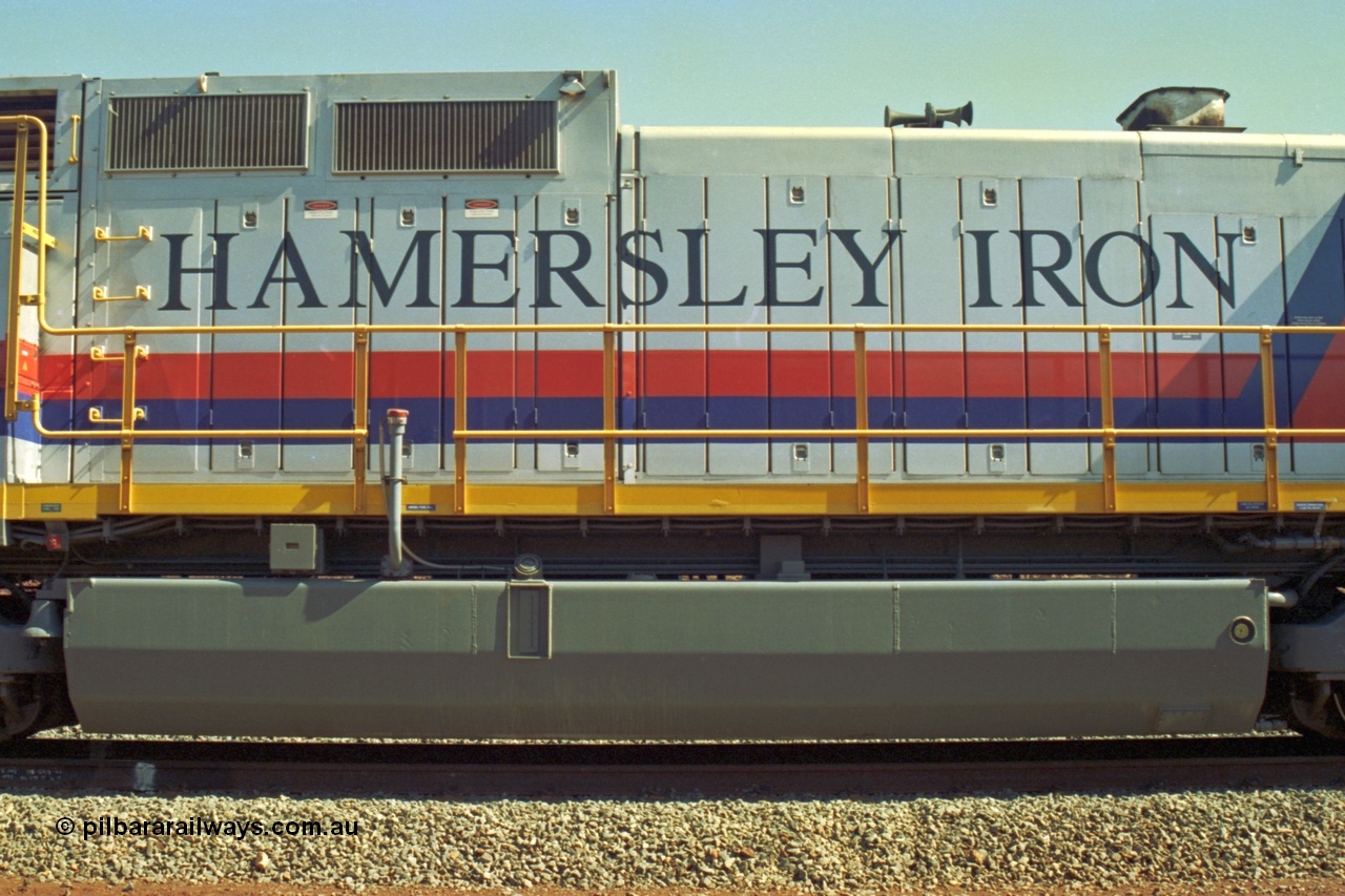 219-12
Yandicoogina or HIY as Hamersley Iron identify it, located 445 km from the Dampier. Bank engine unit General Electric Dash 9-44CW model 7089 serial 47768 view of the lettering and fuel tank left hand side.
Keywords: 7089;GE;Dash-9-44CW;47768;
