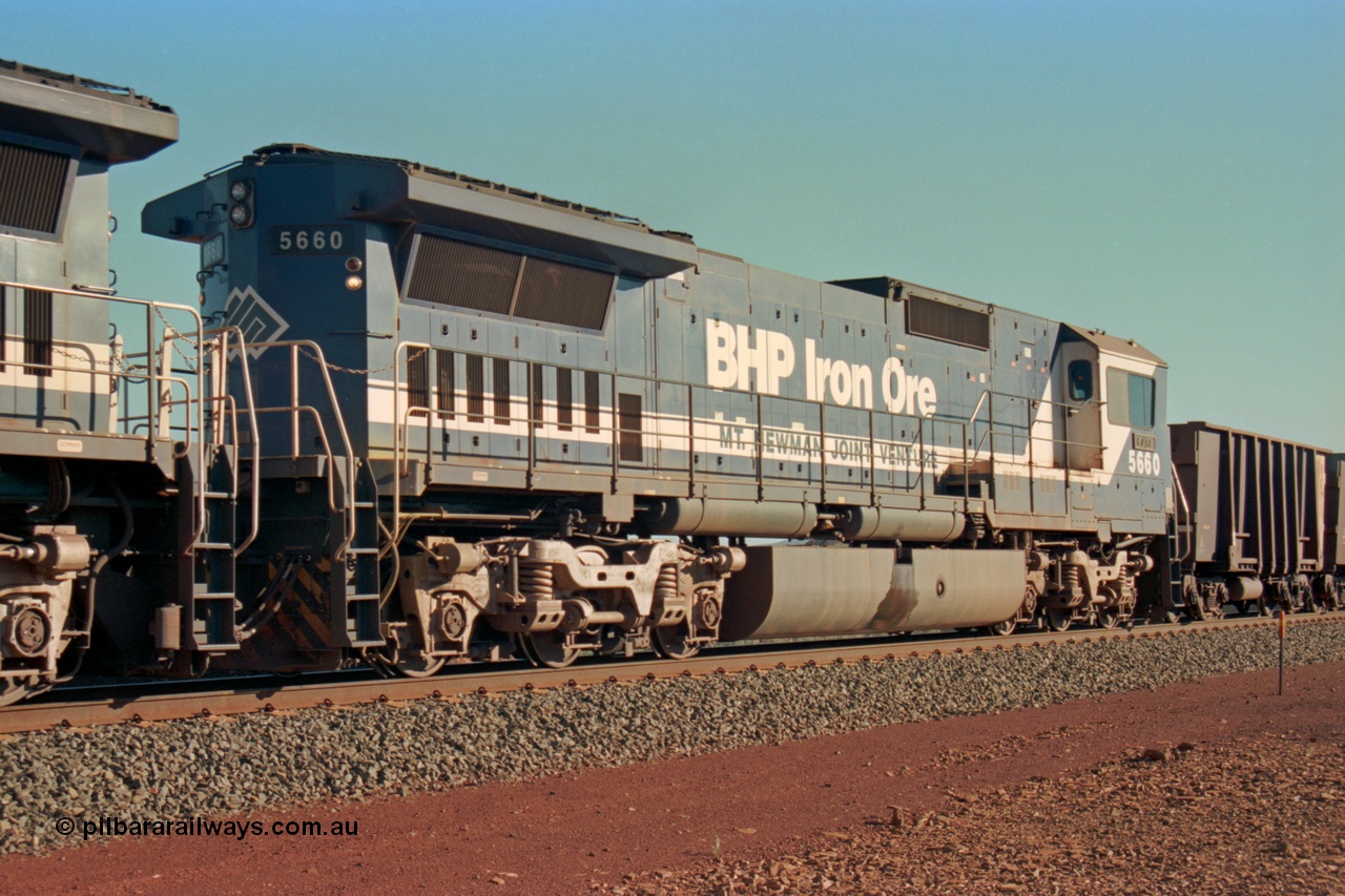 229-13
Yandi Two balloon switch, empty BHP train heading for the loadout with mid-train remote unit Goninan rebuild CM40-8M GE units 5660 'Kure' serial 8412-05 / 94-151. [url=https://goo.gl/maps/DcycDGojcBt]GeoData[/url].
Keywords: 5660;Goninan;GE;CM40-8M;8412-05/94-151;rebuild;AE-Goodwin;ALCo;M636C;5478;G6047-10;